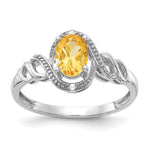 10k White Gold 7x Oval November/ Citrine and Diamond Size 7 Ring