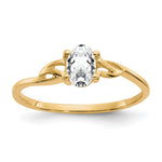 10k Polished 6x Oval Genuine April/ White Topaz Birthstone Size 7 Ring