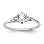 10k White Gold Polished 6x Oval Genuine April/ White Topaz Birthstone Size 7 Ring