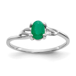 10k White Gold Polished 6x Oval Genuine May/ Emerald Birthstone Size 7 Ring