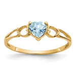 10k Polished Heart Genuine March/ Aquamarine Birthstone Size 7 Ring