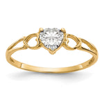 10k Polished Heart Genuine April/ White Topaz Birthstone Size 7 Ring