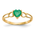 10k Polished Heart Genuine May/ Emerald Birthstone Size 7 Ring