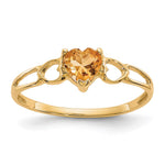 10k Polished Heart Genuine November/ Citrine Birthstone Size 7 Ring