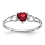 10k White Gold Polished Heart Genuine January/ Garnet Birthstone Size 7 Ring