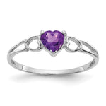 10k White Gold Polished Heart Genuine February/ Amethyst Birthstone Size 7 Ring
