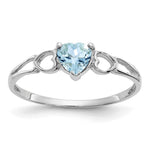 10k White Gold Polished Heart Genuine March/ Aquamarine Birthstone Size 7 Ring