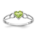 10k White Gold Polished Heart Genuine August/ Peridot Birthstone Size 7 Ring