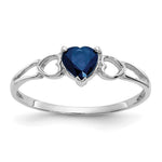 10k White Gold Polished Heart Genuine September/ Sapphire Birthstone Size 7 Ring