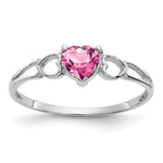 10k White Gold Polished Heart Genuine October/ Pink Tourmaline Birthstone Size 7 Ring