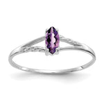 10k White Gold Polished 6x Marquise Genuine February/ Amethyst Birthstone Size 7 Ring
