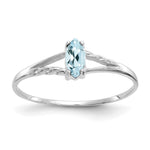 10k White Gold Polished 6x Marquise Genuine March/ Aquamarine Birthstone Size 7 Ring