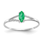 10k White Gold Polished 6x Marquise Genuine May/ Emerald Birthstone Size 7 Ring