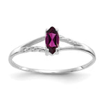 10k White Gold Polished 6x Marquise Genuine June/ Rhodolite Garnet Birthstone Size 7 Ring