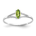 10k White Gold Polished 6x Marquise Genuine August/ Peridot Birthstone Size 7 Ring