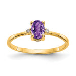 10k Polished 6x Oval Genuine February/ Amethyst and Diamond Birthstone Size 7 Ring