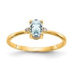 10k Polished 6x Oval Genuine March/ Aquamarine and Diamond Birthstone Size 7 Ring