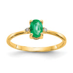 10k Polished 6x Oval Genuine May/ Emerald and Diamond Birthstone Size 7 Ring