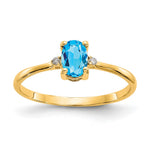 10k Polished 6x Oval Genuine December/ Blue Topaz and Diamond Birthstone Size 7 Ring
