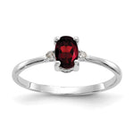 10k White Gold Polished 6x Oval Genuine January/ Garnet and Diamond Birthstone Size 7 Ring