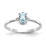 10k White Gold Polished Genuine Diamond and Aquamarine Birthstone Ring