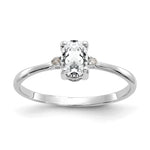 10k White Gold Polished 6x Oval Genuine April/ White Topaz and Diamond Birthstone Size 7 Ring