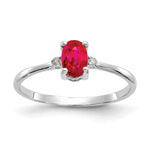 10k White Gold Polished 6x Oval Genuine July/ Ruby and Diamond Birthstone Size 7 Ring
