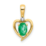 10K Diamond and Oval Emerald Heart Pendant