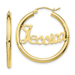 10k Yellow Gold Satin and Diamond-cut Name Plate Hoop Earrings