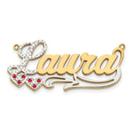 10ky w/ Rhodium and Ruby 3D Diamond with Hearts Name Plate