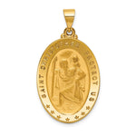 18k Polished and Satin Large Solid St. Christopher Medal Oval Pendant