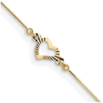 14k Diamond-cut Open Heart 3-Station Anklet Plus Heart Dangle Extender