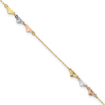 14K Tri-Color Diamond-cut Hearts Plus Extender - Total Anklet