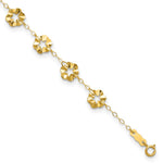 14k Polished Flowers Anklet Plus Heart Dangle Extender