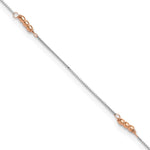 14K Two-Tone Mirror Beaded 4-Station Anklet Plus Heart Dangle Extender
