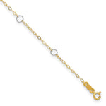 14k Two-tone Circles 7-Station Anklet Plus Heart Dangle Extender
