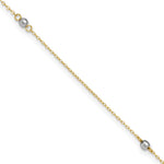 14k Two-tone Mirror Beads 3-Station Anklet Plus Heart Dangle Extender