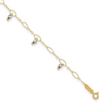 14K Two-Tone Mirror Bead Dangles Anklet Plus Heart Dangle Extender