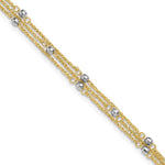14k Two-tone Triple Strand Spiga Chain with Mirror Beads Anklet Plus Heart Dangle Extender