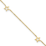 14K Open Star 3-Station Anklet Plus Heart Dangle Extender
