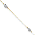 14k Two-tone Polished Diamond-cut Triple Puffed Hearts Anklet Plus Heart Dangle Extender