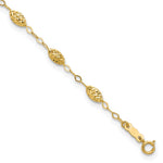 14k Textured Rice Puff Beads Anklet Plus Heart Dangle Extender
