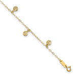 14k Textured and Polished Hollow Dangle Circles Anklet Plus Heart Dangle Extender