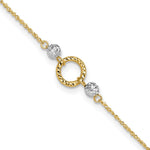 14k Two-tone Circle and Diamond-cut Beads Anklet Plus Bead Dangle Extender