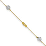 14k Two-tone Textured and Mirror Beads 5-Station Anklet Plus Bead Dangle Extender