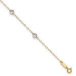 14K Two-tone Oval Cable Chain and Wavy Circles 6-Station Anklet Plus Heart Dangle Extender