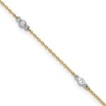 14k Two-tone Bezel-set CZ 6-Station Anklet Plus Extender