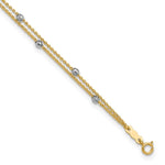 14K Two-tone 2-Strand Chain with Mirror Beads Plus Extender - Total Anklet