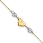 14K Two-tone Diamond-cut and MOM Puffed Heart Plus Extender - Total Anklet