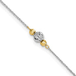 14K Two-tone Ropa Chain and Diamond-cut Beads Anklet Plus Heart Dangle Extender